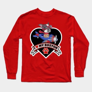 Cute Funny I Love My Boston Terrier Heart Design Long Sleeve T-Shirt